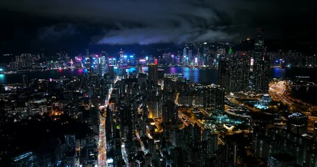 Canvas Print - Top view of Hong Kong city at night