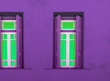 Old Window Green With Purple Wall