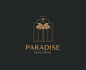 Aufkleber - Vector logo design template with palm tree - abstract summer and vacation badge and emblem for holiday rentals, travel services, tropical spa and beauty studios