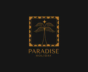 Aufkleber - Vector logo design template with palm tree - abstract summer and vacation badge and emblem for holiday rentals, travel services, tropical spa and beauty studios