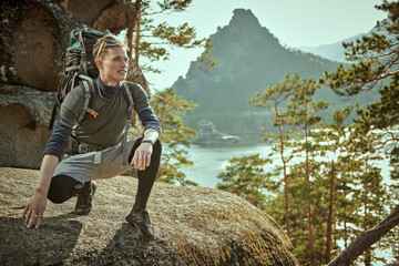 Wall Mural - tourist in mountains