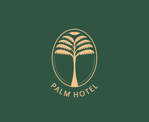 Wall Mural - Vector logo design template with palm tree - abstract summer and vacation badge and emblem for holiday rentals, travel services, tropical spa and beauty studios