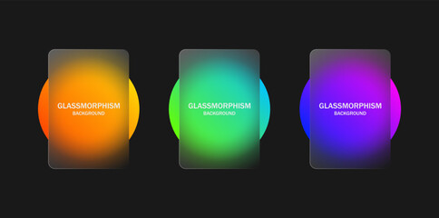 Poster - glassmorphism background, futuristic banner template with Blurred colorful circles and transparent glass frame - Realistic glass morphism effect with gradient circle shapes