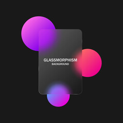 Poster - glassmorphism background, futuristic banner template with Blurred colorful circles and transparent glass frame - Realistic glass morphism effect with gradient circle shapes