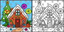 Christmas Gingerbread Coloring Page Illustration