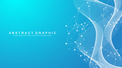 Fototapete - Geometric abstract background with connected lines and dots. Connectivity flow point. Molecule and communication background. Graphic connection background for your design. Vector illustration.