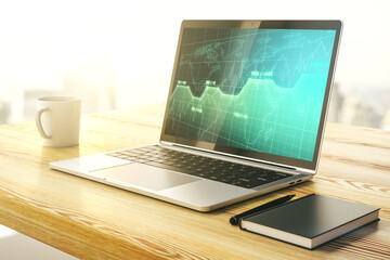 Aufkleber - Modern computer display with abstract graphic data spreadsheet sketch, analytics and analysis concept. 3D Rendering