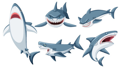 Wall Mural - set of shark cartoon character