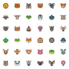 Aufkleber - cartoon animals filled outline icons set