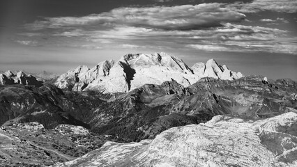 Panorama of Marmolada mountain with glacier