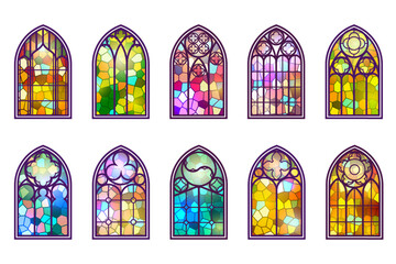 Poster - Gothic windows set. Vintage stained glass church frames. Element of traditional european architecture. Vector