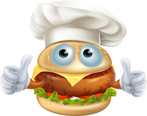 Canvas Print - Cartoon chef hamburger character