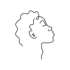 Aufkleber - Woman face doodle in abstract design, trendy. Vector beautiful portrait, abstract doodle modern fashion vogue face with hairstyle. Lady head beauty minimalist, print graphics design style