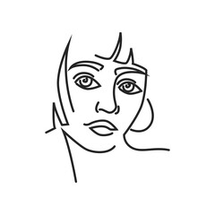 Aufkleber - Woman face doodle in abstract design, trendy. Vector beautiful portrait, abstract doodle modern fashion vogue face with hairstyle. Lady head beauty minimalist, print graphics design style