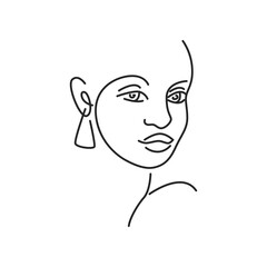 Aufkleber - Woman face doodle in abstract design, trendy. Vector beautiful portrait, abstract doodle modern fashion vogue face with hairstyle. Lady head beauty minimalist, print graphics design style