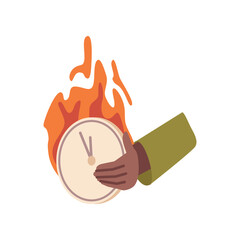Poster - Deadlines and urgent project to finish, isolated clock in hands of workers. Burning watch symbol of being late, Business failure and conflicts. Vector in flat style