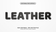 Leather Pieces Text Effect With Stitching Edges. Editable Black Leather Pieces Text Effect