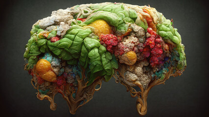 Brain food concept with food shaped as human brain