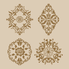 Poster - Set of floral vintage patterns. Mehndi pattern. Decorative texture. Brown, golden color. For the design of wall, menus, wedding invitations or labels, for laser cutting, marquetry. 
