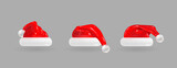Santa Claus hat set isolated on gray background. 3d realistic render vector icon