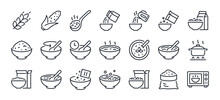 Breakfast, Oatmeal And Cereals Editable Stroke Outline Icons Set Isolated On White Background Flat Vector Illustration. Pixel Perfect. 64 X 64.