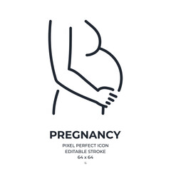 Wall Mural - pregnancy editable stroke outline icon isolated on white background flat vector illustration. pixel 