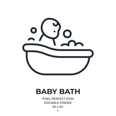 Wall Mural - baby bath editable stroke outline icon isolated on white background flat vector illustration. pixel 