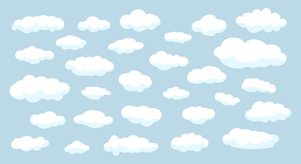 hand drawn illustration of cute, simple and neat white cloud design elements