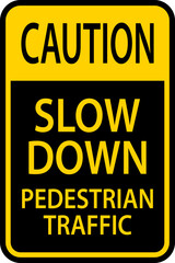 Poster - Caution Slow Down Pedestrian Traffic Sign On White Background