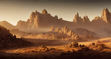 Surreal Desert Landscape Background Wallpaper. Digital Art Illustration. Concept Art Illustration.