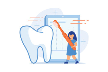 Poster - learning brush teeth through play. childrens electric toothbrush, sensor smart toothbrushes, app con