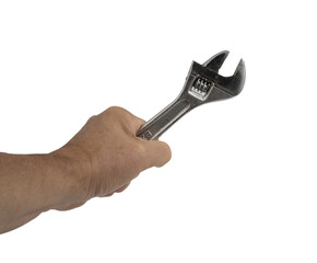 Wall Mural - A wrench in the hand of a man on a transparent background