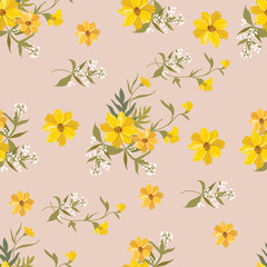 Wall Mural - Yellow flowers seamless pattern