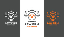 Logo For Lawyers Or Law Firm Concept Scale And Court Hammer