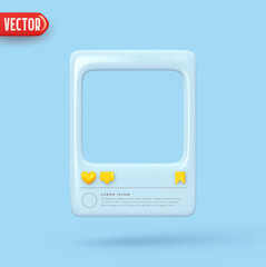Poster - Social Media Clean Empty Post Template. Blue Frame border of social networks. Realistic 3d design. Decorative element, for advertising banner and poster. Vector illustration