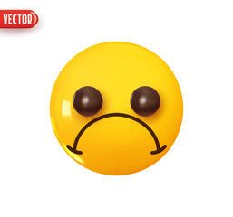 Poster - Emoji face sad. Emoticon yellow glossy color. Realistic 3d design In plastic cartoon style. Icon isolated on white background. Vector illustration