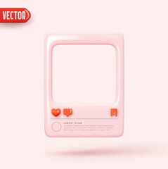 Poster - Social Media Clean Empty Post Template. Pink Frame border of social networks. Realistic 3d design. Decorative element, for advertising banner and poster. Vector illustration