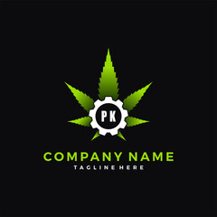 Initial PK  Marijuana & Gear Logo Vector Art & Graphics