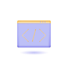 Canvas Print - Coding 3d icon. Vector 3d illustration with coding symbols and programming windows. Concept of Information technologies and computer engineering.