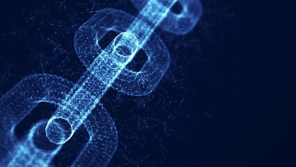 Sticker - blockchain technology abstract concept. polygons are connected in slow-moving chains on a dark blue 