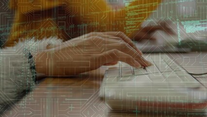 Poster - Animation of data processing over businessman working in office