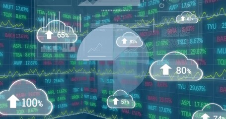 Poster - Animation of clouds with growing number and data processing globe