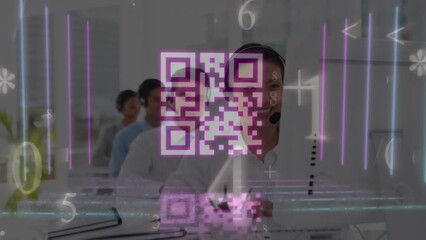 Poster - Animation of network of connections over business people working in office