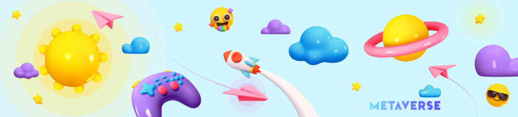 Wall Mural - futuristic background cosmic space creative design. abstract horizontal banner concept game metavers
