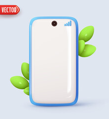 Aufkleber - Modern Smartphone Blank screen template. Mockup Mobile phone white screen device. Realistic 3d design in cartoon style. Blue background. vector illustration