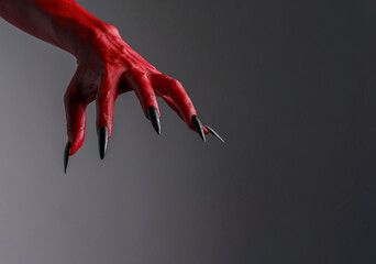 Scary female monster hands halloween character red color isolated background.