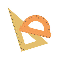 Rulers illustration. School supply flat design. Office element - stationery and art school supply. Back to school. Wooden triangle ruler and protractor ruler icon - tool to measure length.