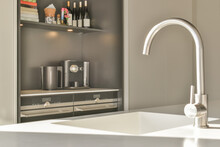 Silver Faucet In A Modern Kitchen
