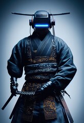 Wall Mural - realistic portrait of a sci-fi cyberpunk warrior in a cyber suit. high-tech futuristic man from the 