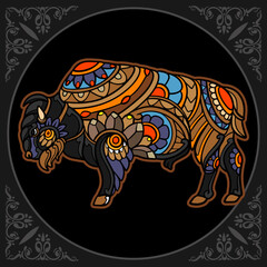 Wall Mural - Colorful bison zentangle arts isolated on black background